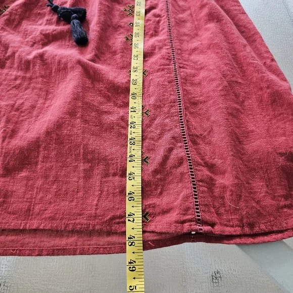 Zara TRF Boho Maxi Dress Red Embroidered Long Sleeve Peasant Ethnic Festival M - Picture 10 of 16